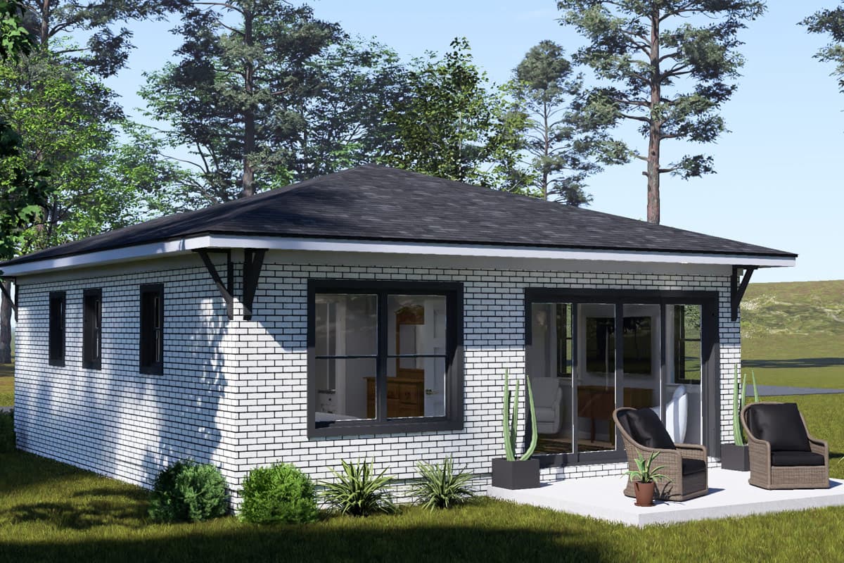 Plan 52583WM: Compact Modern Ranch House Plan with Two Bedrooms and Two Baths - Image #3 - Modern, Ranch