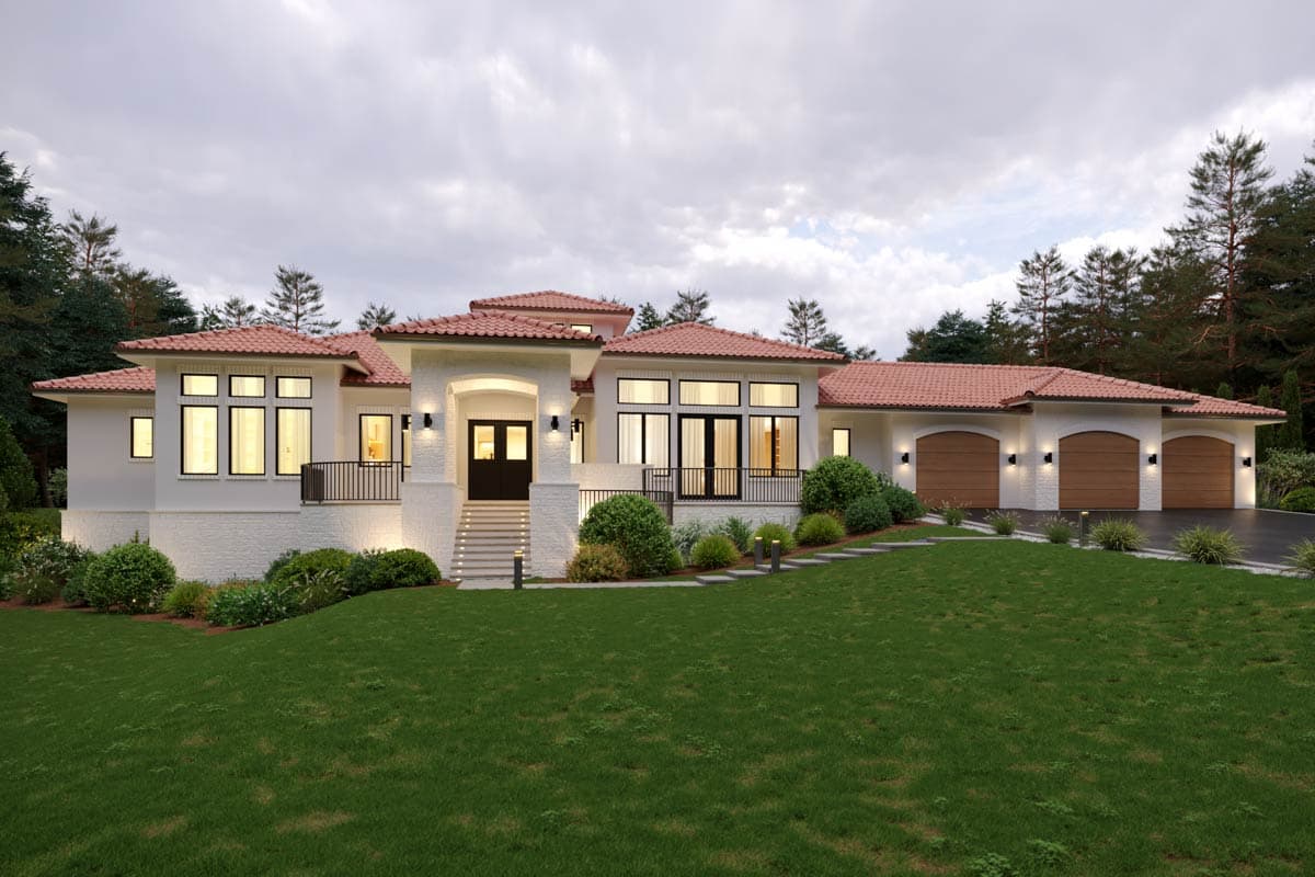 Plan image - 95385RW:Contemporary Mediterranean House Plan with 3 Bedrooms and Courtyard