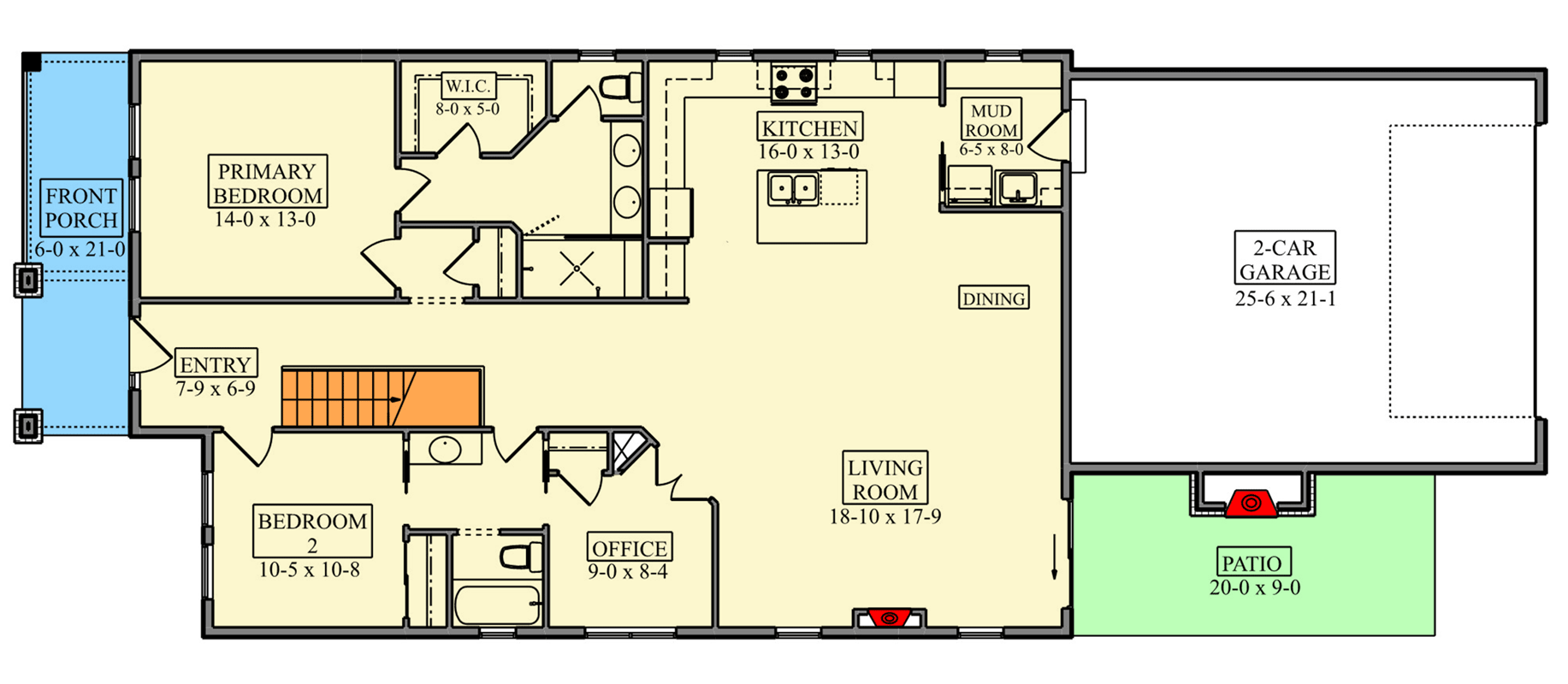 Plan 95388RW: Craftsman Ranch House Plan with 2-3 Bedrooms and Attached Garage - Floor Plan - Main Level - Craftsman, Farmhouse, Ranch