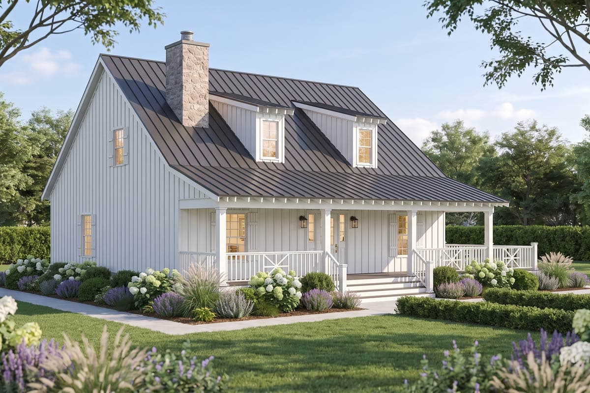 Plan image - 70984MK:Rustic Farmhouse House Plan with Two Bedrooms and Wraparound Porch
