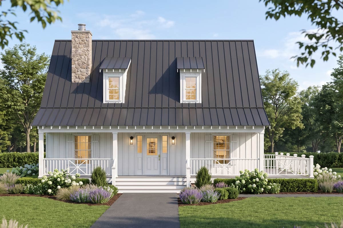 Plan 70984MK: Rustic Farmhouse House Plan with Two Bedrooms and Wraparound Porch - Image #2 - Cabin, Farmhouse, Rustic