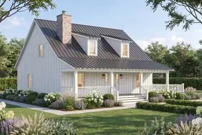 Rustic Farmhouse House Plan with Two Bedrooms and Wraparound Porch