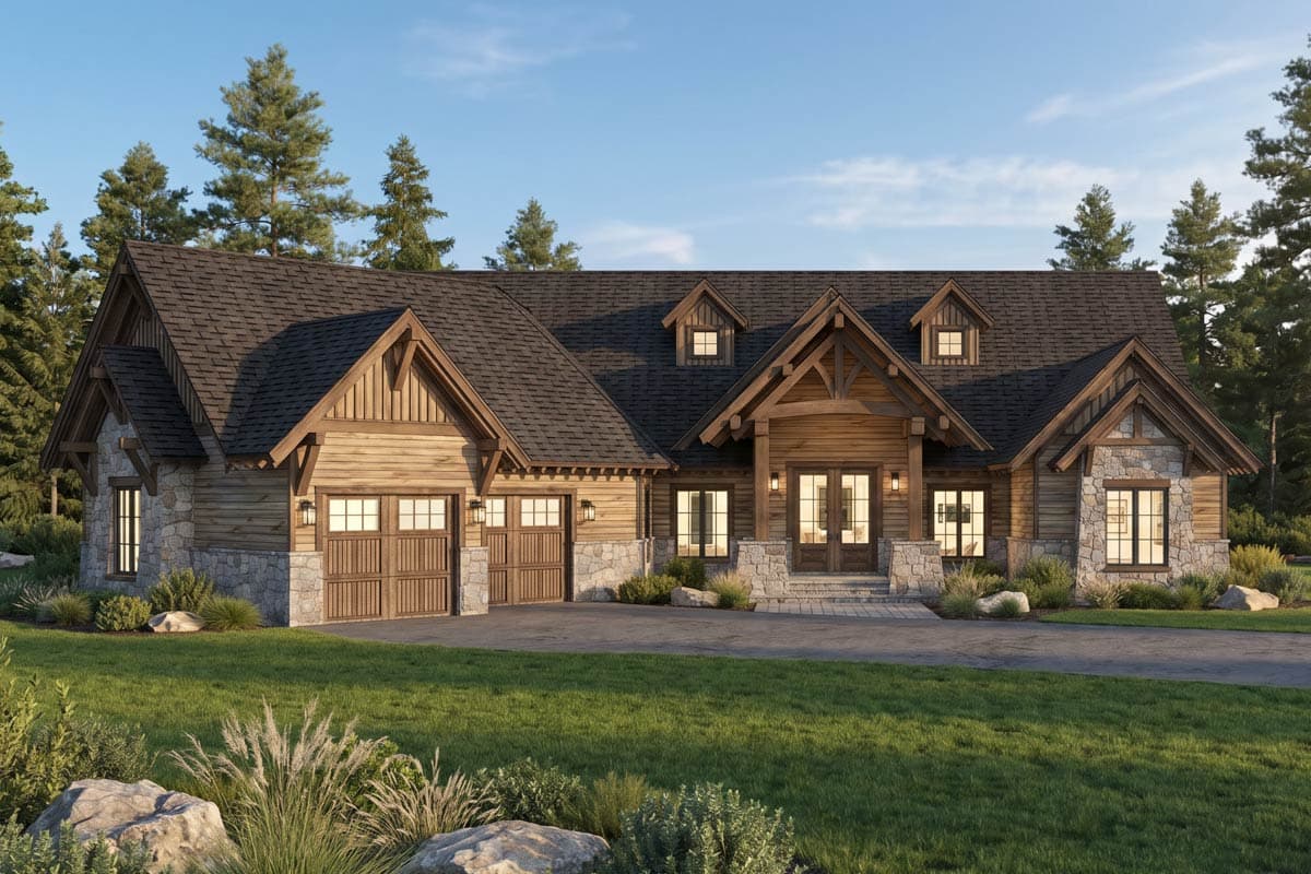 Plan 70983MK: Rustic Mountain Cabin House Plan with 5 Bedrooms and 5,543 Square Feet - Image #1 - Cabin, Mountain, Rustic