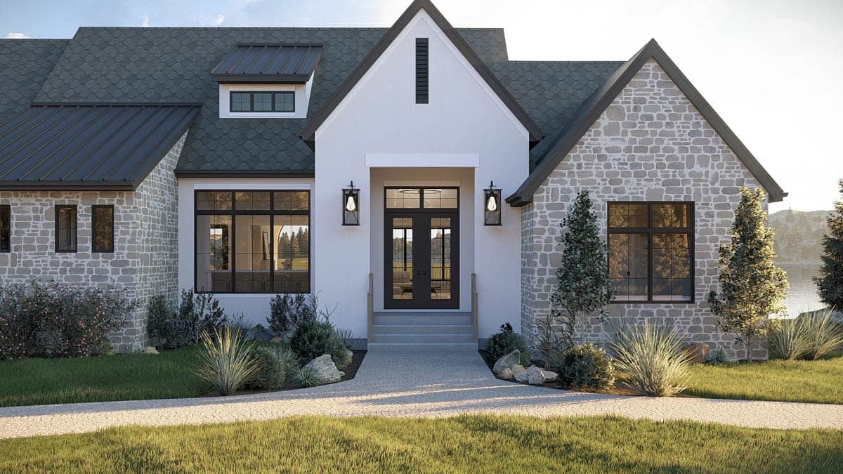 Plan 623663DJ: European Transitional House Plan with 3 Bedrooms and Two Story Great Room - Image #10 - European, Transitional