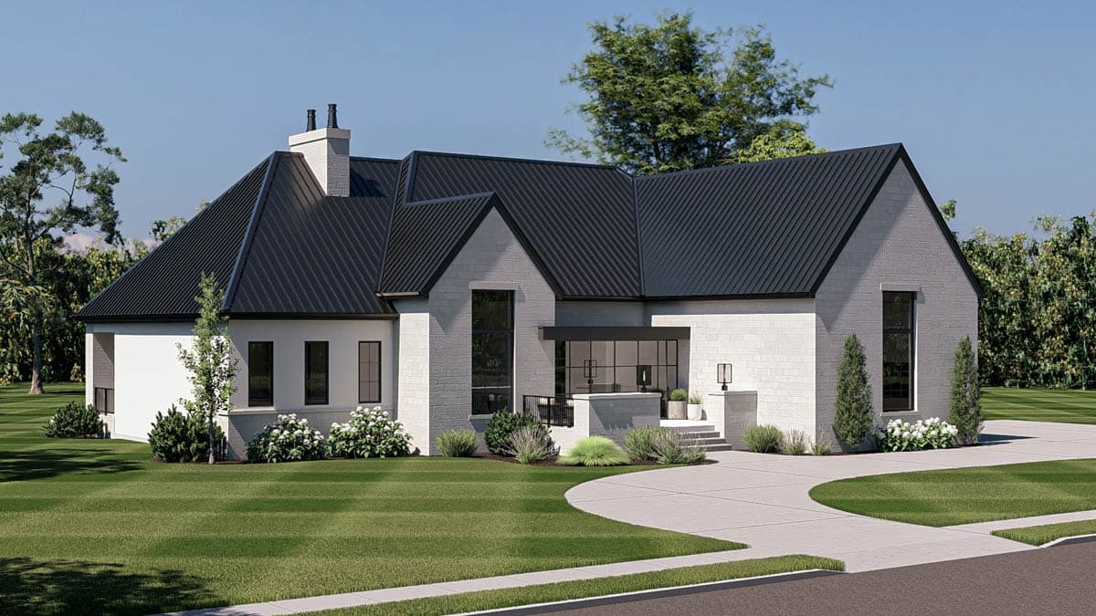 Plan 623665DJ: Contemporary European House Plan with 3 Bedrooms and 3-Car Garage - Image #4 - Contemporary, European, Transitional