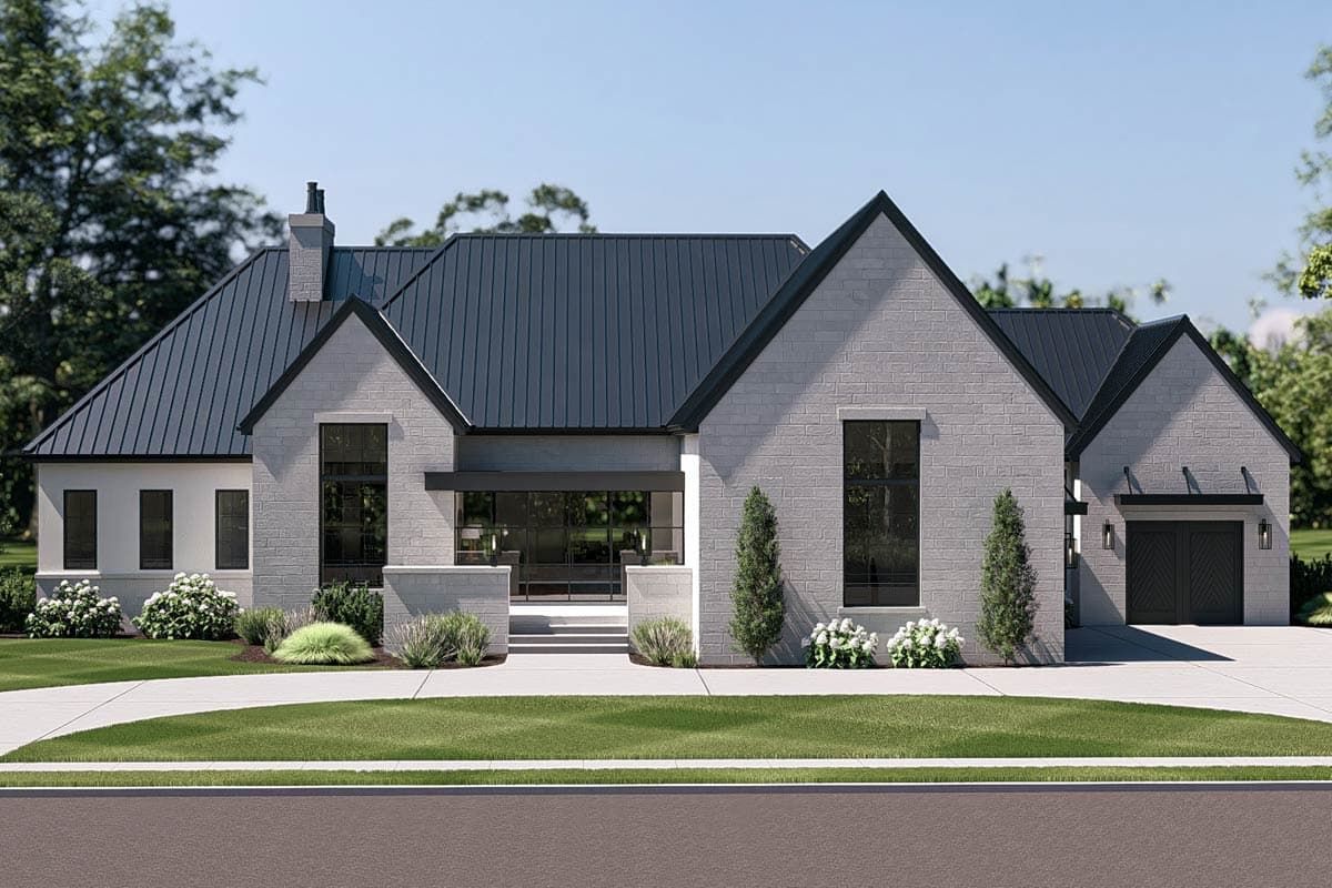 Plan 623665DJ: Contemporary European House Plan with 3 Bedrooms and 3-Car Garage - Image #3 - Contemporary, European, Transitional
