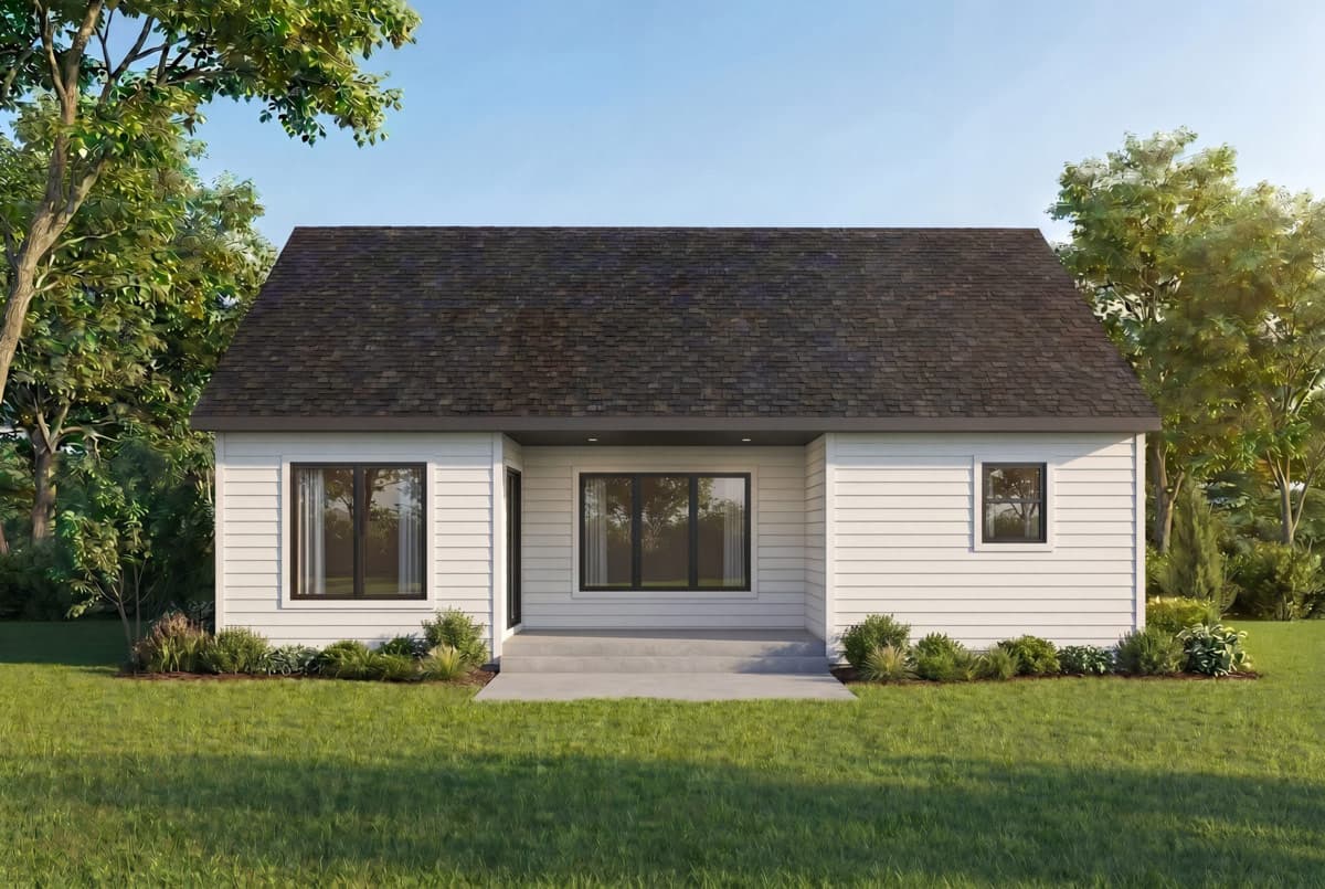 Plan 42777DB: Compact Modern Farmhouse House Plan with Two Bedrooms and Attached Garage - Image #2 - Modern, Modern Farmhouse, Ranch