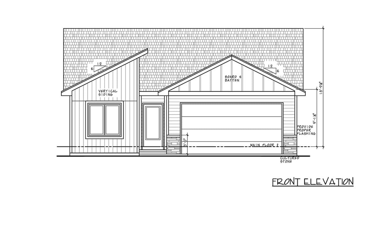 Plan 42777DB: Compact Modern Farmhouse House Plan with Two Bedrooms and Attached Garage - Image #6 - Modern, Modern Farmhouse, Ranch