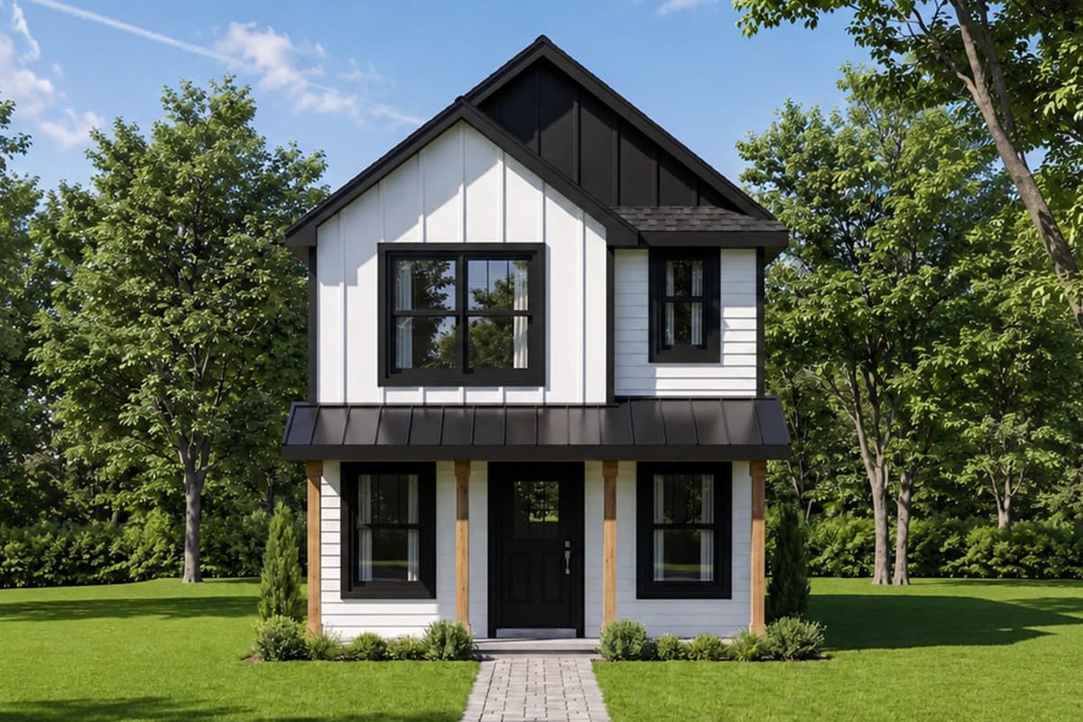 Plan image - 42778DB:Narrow Three Bedroom Modern Farmhouse House Plan with Efficient Layout