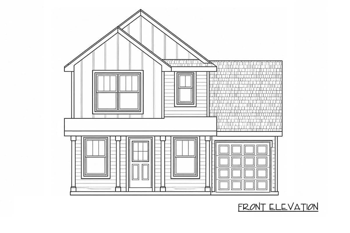 Plan 42779DB: Compact Modern Farmhouse House Plan with Three Bedrooms and Garage - Image #2 - Farmhouse, Modern Farmhouse, New American