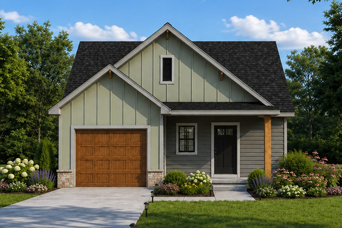 Three Bedroom Craftsman House Plan with One Car Garage