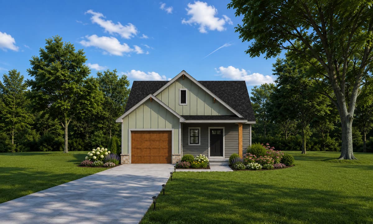Plan 42780DB: Three Bedroom Craftsman House Plan with One Car Garage - Image #2 - Country, Craftsman, Modern Farmhouse