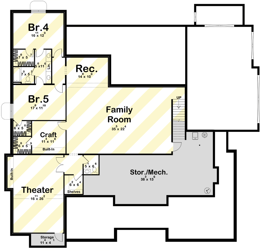 Plan 623666DJ: Luxury European Ranch House Plan with 3 Bedrooms and 3-Car Garage - Floor Plan - Finished Lower Level Layout (+$ Paid Option) - European, Hill Country, New American, Ranch