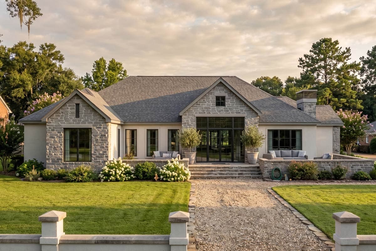 Plan image - 623666DJ:Luxury European Ranch House Plan with 3 Bedrooms and 3-Car Garage