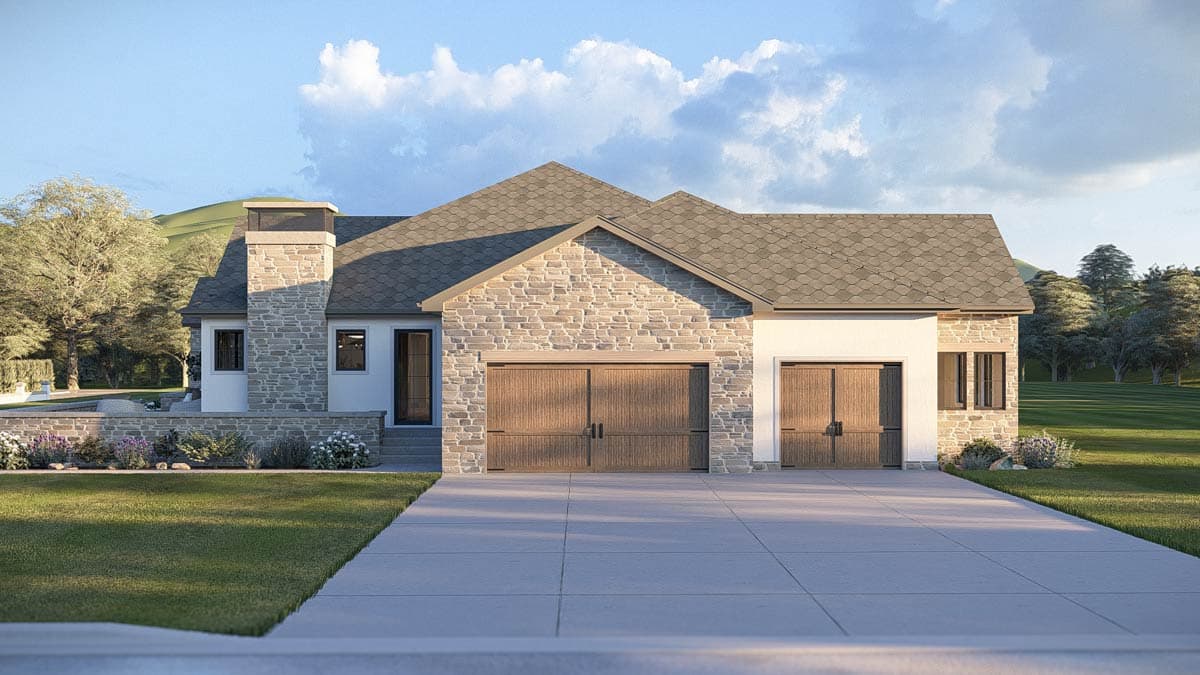 Plan 623666DJ: Luxury European Ranch House Plan with 3 Bedrooms and 3-Car Garage - Image #4 - European, Hill Country, New American, Ranch