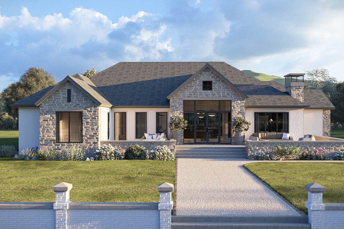 Plan 623666DJ: Luxury European Ranch House Plan with 3 Bedrooms and 3-Car Garage - Image #3 - European, Hill Country, New American, Ranch