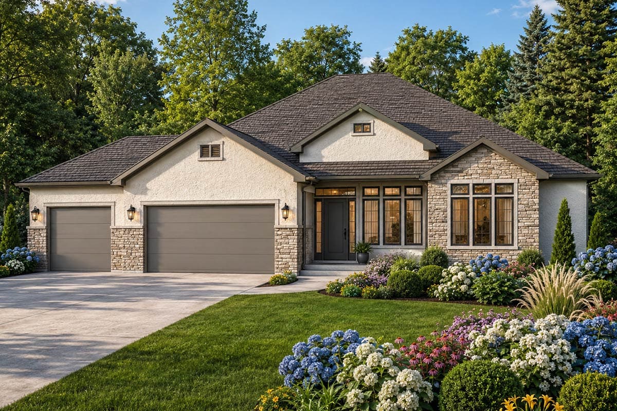 Plan image - 849157PGE:New American Ranch House Plan with Three Bedrooms and Three-Car Garage