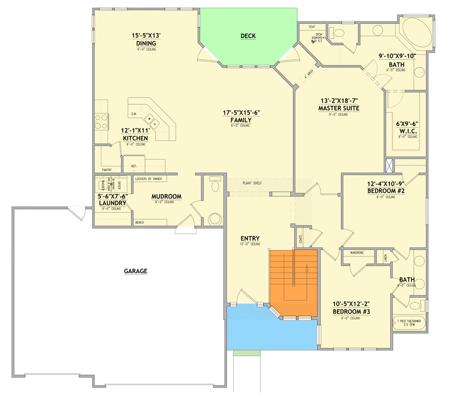 Plan 849157PGE: New American Ranch House Plan with Three Bedrooms and Three-Car Garage - Floor Plan - Main Level - New American, Ranch, Traditional