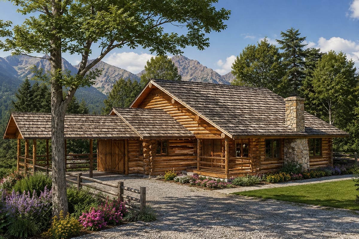 Plan image - 720200DA:Rustic Log Cabin House Plan with Two-Story Great Room