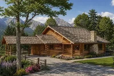 Rustic Log Cabin House Plan with Two-Story Great Room
