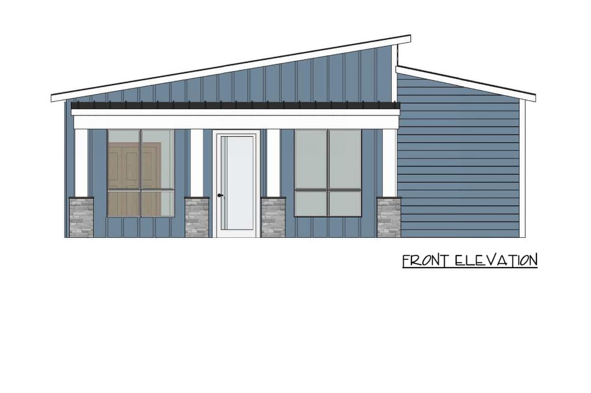 Plan 420202WNT: Modern Cottage House Plan with 2 Bedrooms and Sleek Architectural Design - Image #2 - Cottage, Mid Century Modern, Modern, Vacation