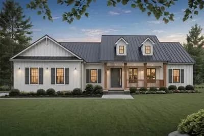 Modern Farmhouse House Plan with 3 Bedrooms and 2-Car Garage