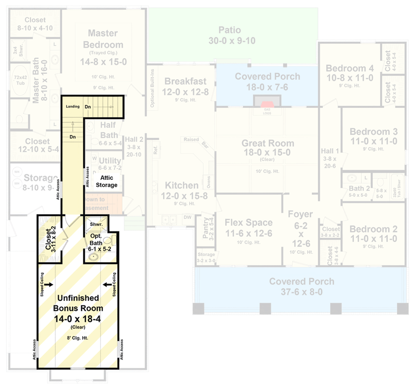 Plan 51401MM: Craftsman Modern Farmhouse House Plan with 4 Bedrooms and Bonus Room - Floor Plan - Optionally Finished Bonus - Craftsman, Modern Farmhouse
