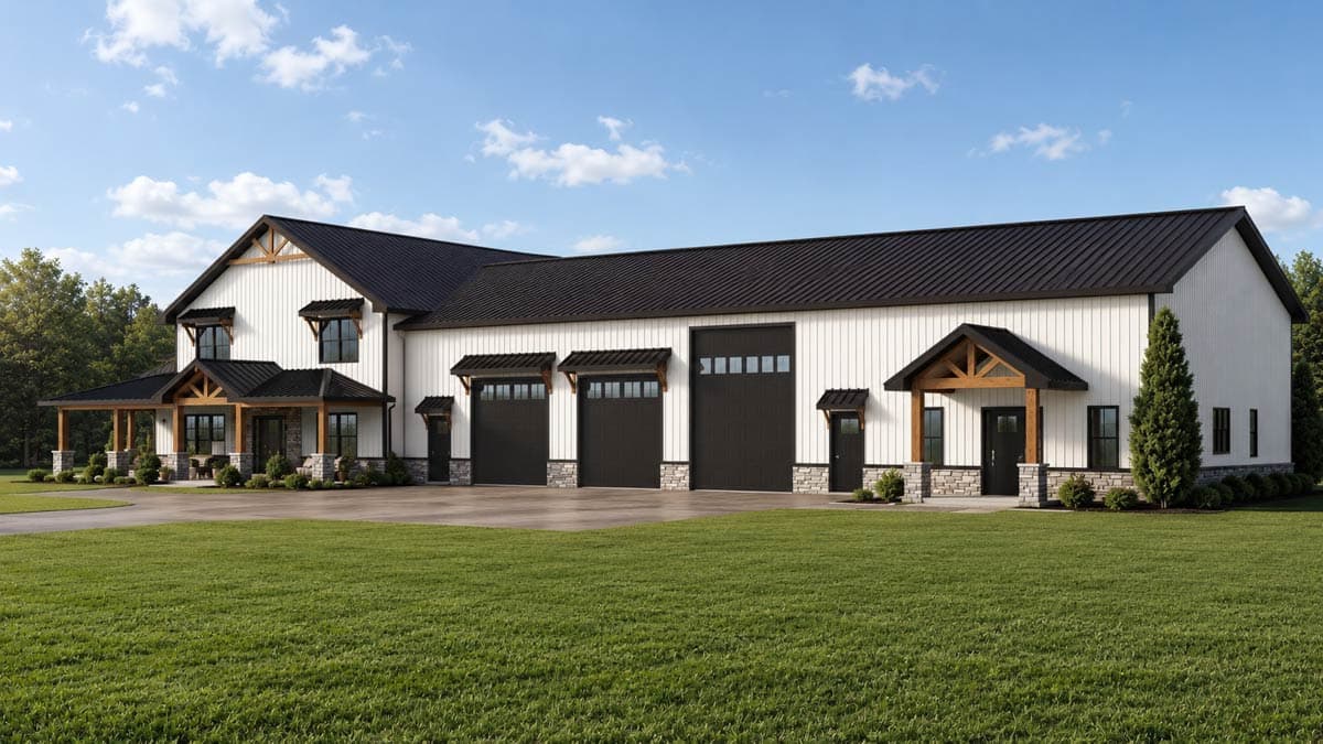 Plan 135468GRA: Spacious Modern Farmhouse Barndominium House Plan with Attached Apartment - Image #2 - Barndominium, Country, Farmhouse, Modern Farmhouse