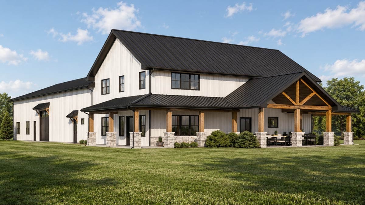 Plan 135468GRA: Spacious Modern Farmhouse Barndominium House Plan with Attached Apartment - Image #3 - Barndominium, Country, Farmhouse, Modern Farmhouse