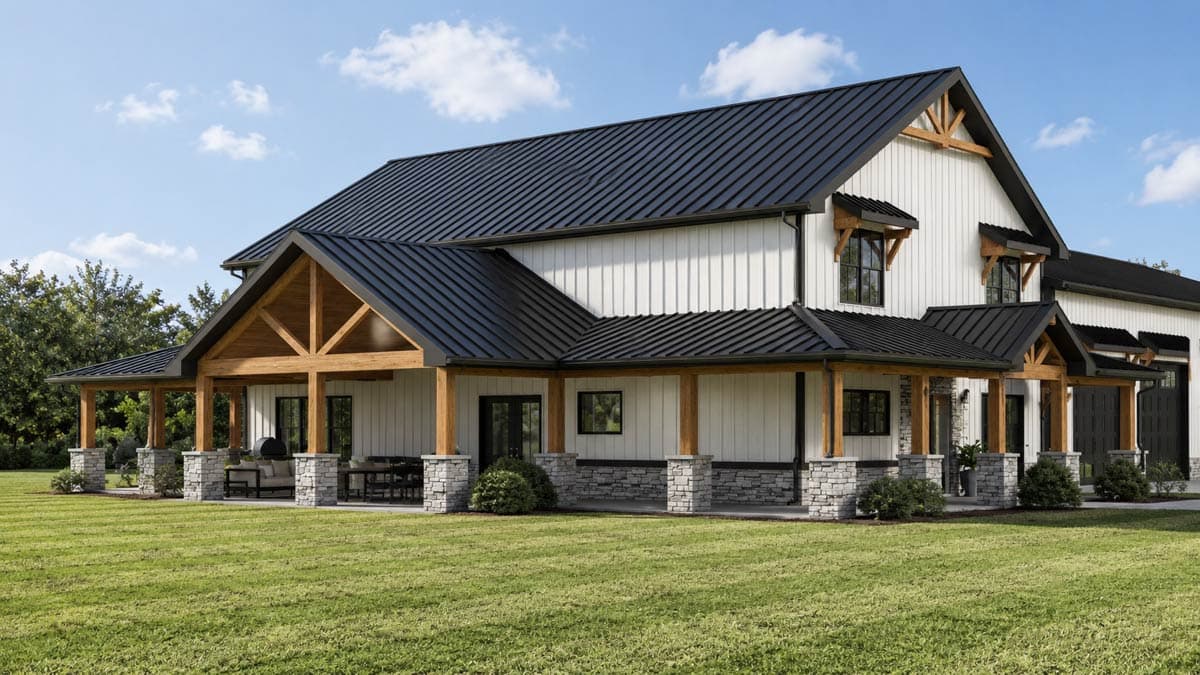 Plan 135468GRA: Spacious Modern Farmhouse Barndominium House Plan with Attached Apartment - Image #4 - Barndominium, Country, Farmhouse, Modern Farmhouse