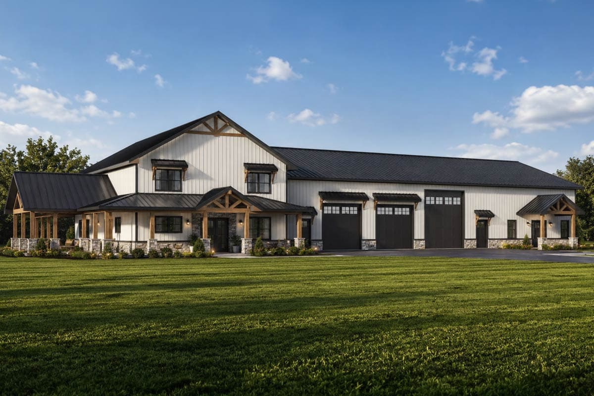 Plan image - 135468GRA:Spacious Modern Farmhouse Barndominium House Plan with Attached Apartment
