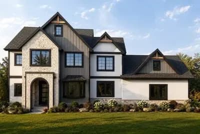 Spacious New American House Plan with Seven Bedrooms and Three-Car Garage