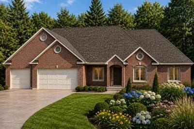 Traditional Ranch House Plan with 3 or 4 Bedrooms and 3-Car Garage