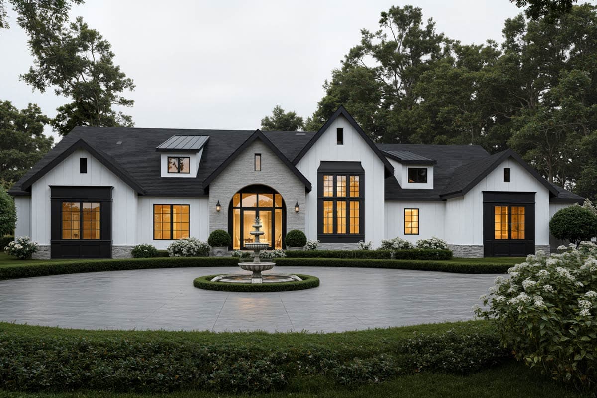 Modern European Five Bedroom House Plan with Luxurious First Floor Suite