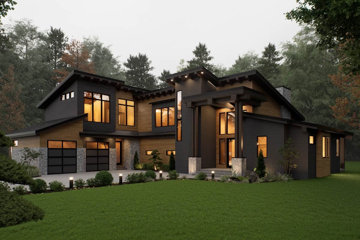 Plan 666317RAF: Contemporary Mountain House Plan with 4 Bedrooms and Two-Story Great Room - Image #4 - Contemporary, Modern, Mountain, Northwest