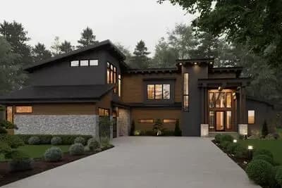 Contemporary Mountain House Plan with 4 Bedrooms and Two-Story Great Room