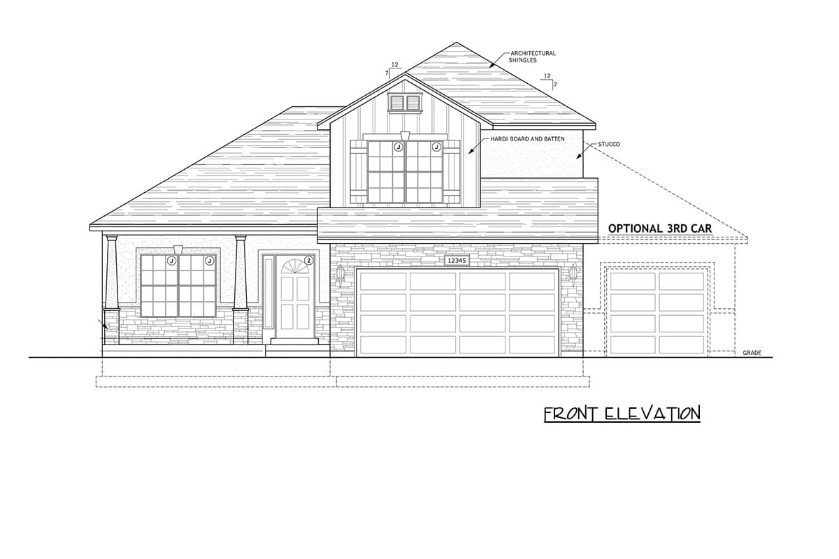 Plan 849163PGE: Traditional Three Bedroom House Plan with Two Car Garage - Image #3 - Craftsman, Traditional