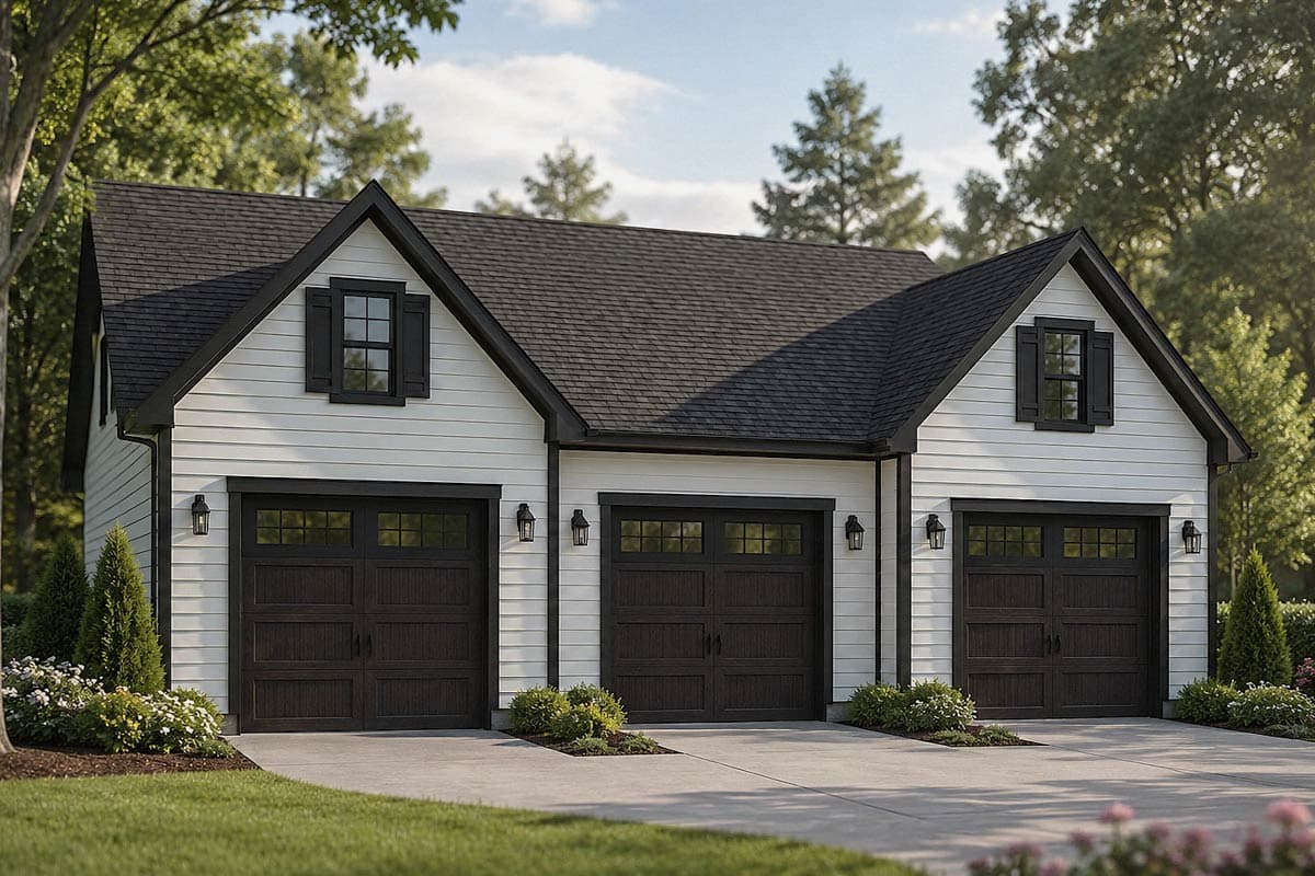 Plan 83687CRW: Charming 3-Car Garage House Plan with Modern Farmhouse Appeal - Image #1 - Farmhouse, New American, Traditional