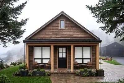 Cozy Mountain Cabin House Plan with Two Bedrooms and Vaulted Ceilings