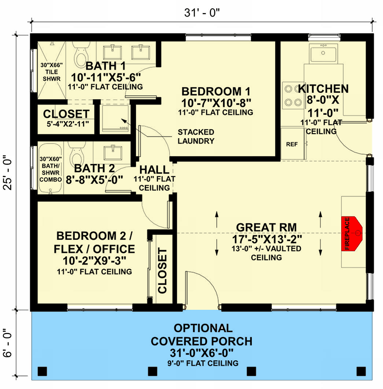 Plan 420205WNT: Charming Country Cabin House Plan with Flexible Two Bedroom Layout - Floor Plan - Image #6 - Cabin, Country