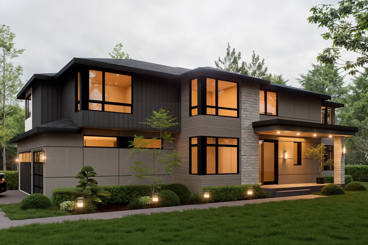 Plan 666321RAF: Contemporary Northwest House Plan with 5 Bedrooms and 3-Car Garage - Image #2 - Contemporary, Modern, Northwest