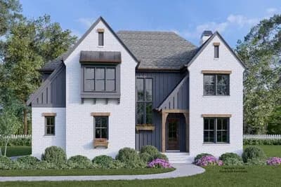 Modern European Transitional House Plan with Five Bedrooms and Flex Space