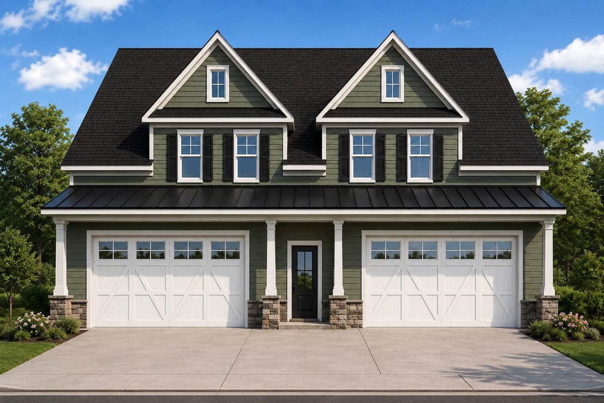 Plan 360125DK: Charming Carriage House Plan with Two Bedrooms and Four Car Garage - Image #1 - Carriage, Craftsman, Farmhouse, New American