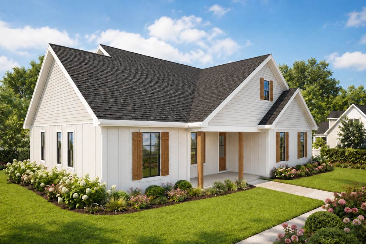 Plan 69926AM: Modern Farmhouse House Plan with Three Bedrooms and Vaulted Ceilings - Image #2 - Modern Farmhouse, Ranch, Traditional
