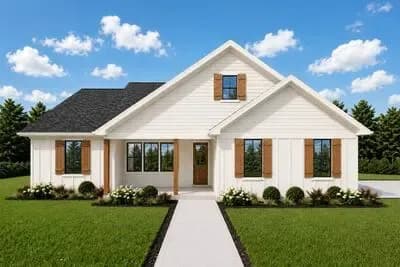 Modern Farmhouse House Plan with Three Bedrooms and Vaulted Ceilings