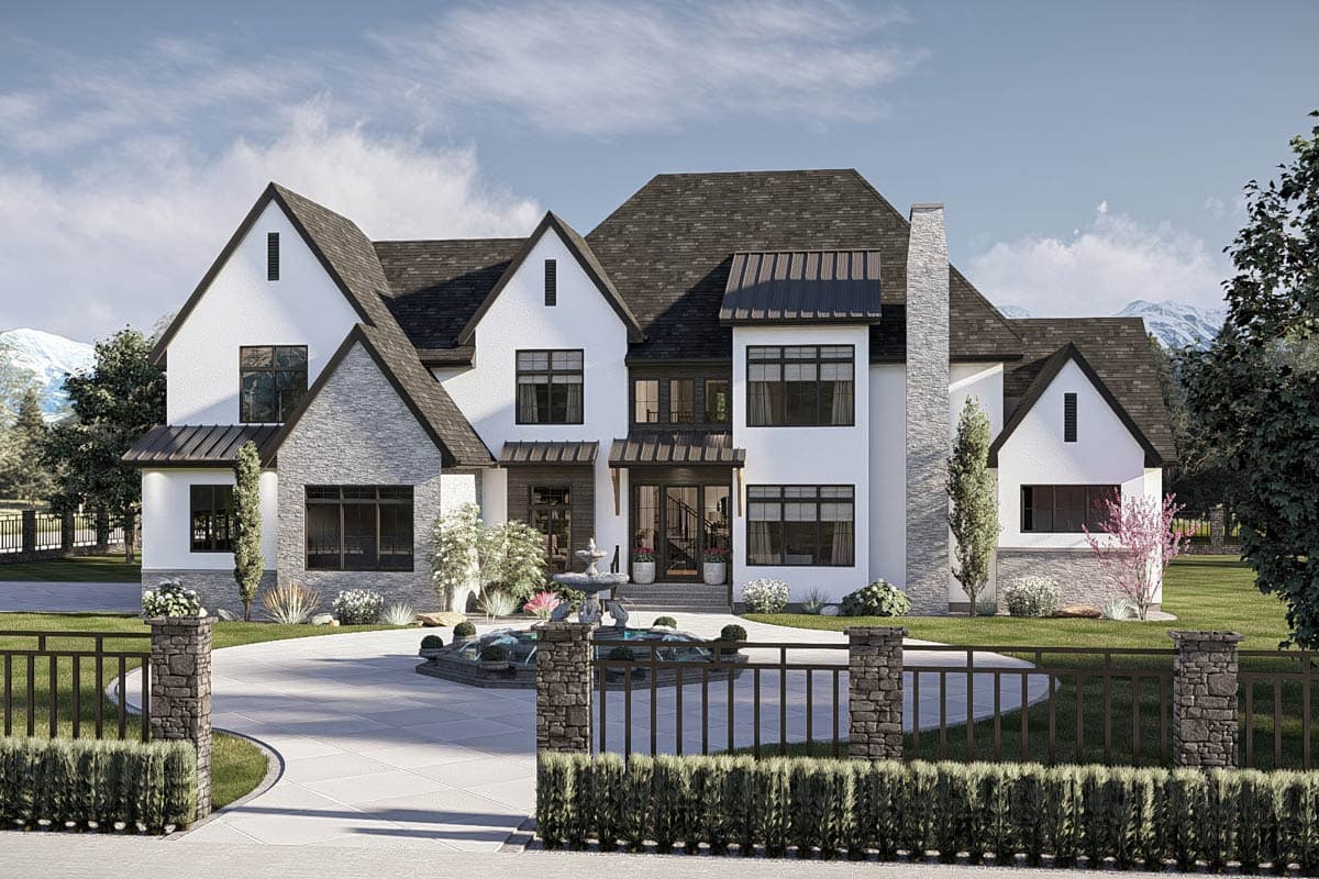 Plan 623668DJ:  Transitional House Plan with Four Bedrooms and Three Car Garage - Image #4 - European, Modern, New American, Transitional