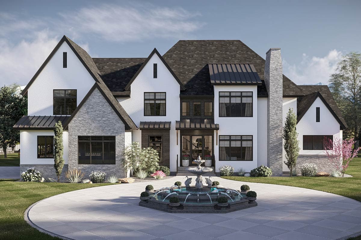 Plan 623668DJ:  Transitional House Plan with Four Bedrooms and Three Car Garage - Image #3 - European, Modern, New American, Transitional