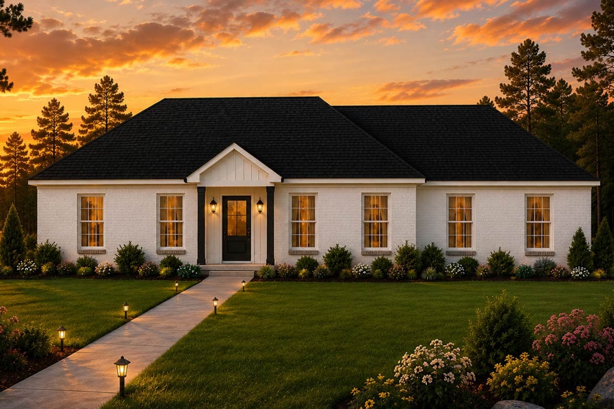Plan image - 83973JW:Southern Ranch House Plan with Two Bedrooms and Two-Car Garage