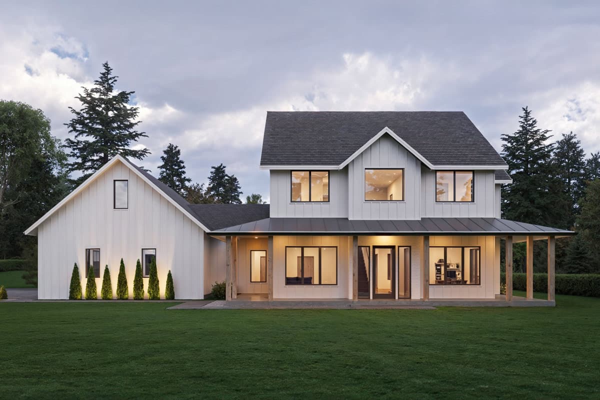 Plan 666322RAF: Contemporary Modern Farmhouse House Plan with 4 Bedrooms and 3-Car Garage - Image #1 - Contemporary, Modern Farmhouse