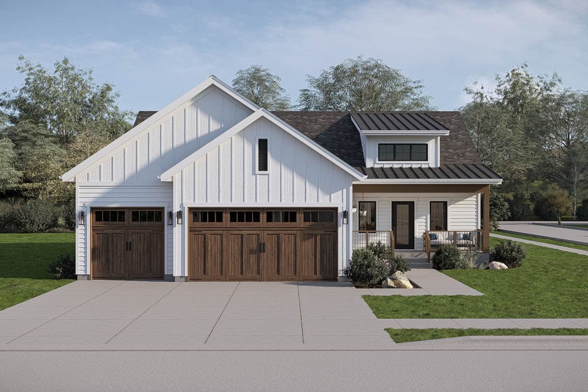 Plan 623670DJ: Modern Farmhouse House Plan with 3 Bedrooms and 3-Car Garage - Image #3 - Modern Farmhouse, New American